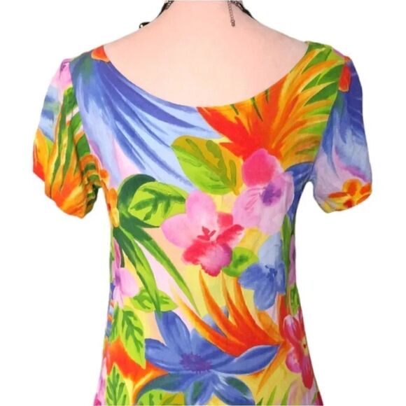 Jams World VTG 90s Bright Tropical Floral Hattie Mini Dress Small - Picture 11 of 13